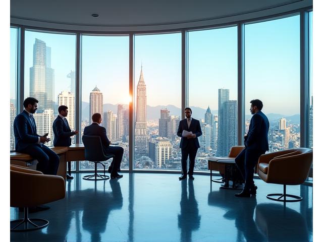 Profesionales chilenos trabajando en una oficina moderna con vista a Santiago